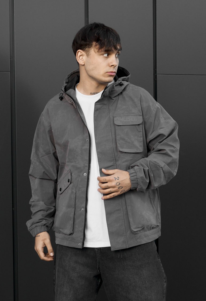 Wiatrówka Staff x Husll camo gray logo reflective