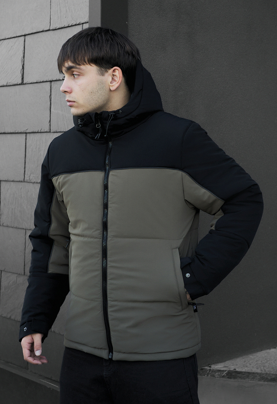 Zimowa kurtka Staff im black & dark khaki reflective