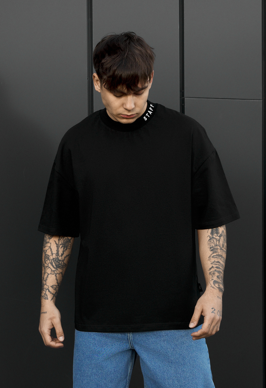 Koszulka Staff logo neck black oversize