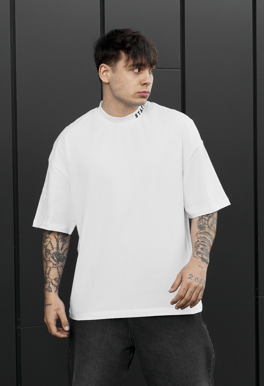 Koszulka Staff logo neck white oversize