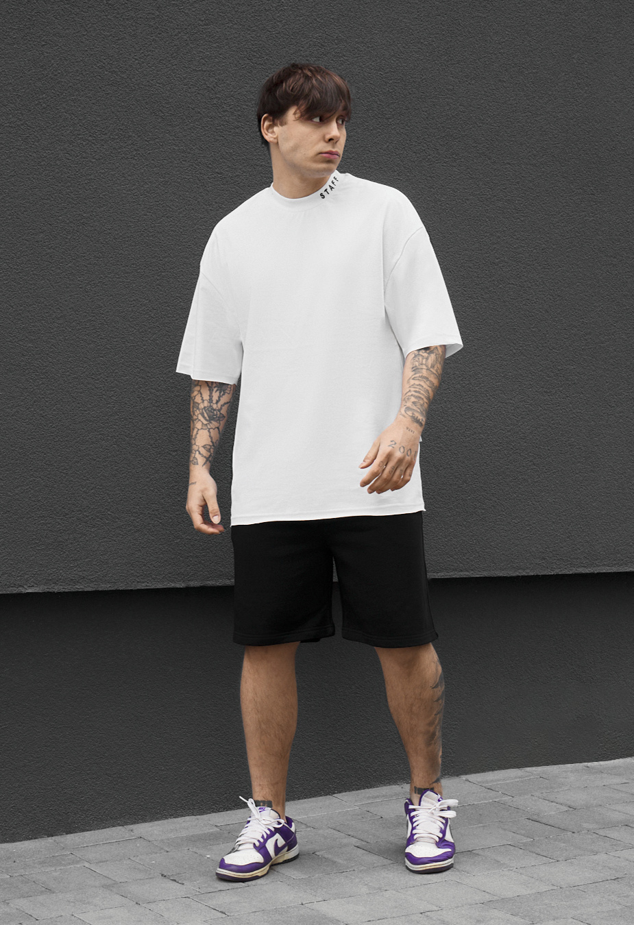 Komplet koszulka + spodenki Staff os black & white oversize