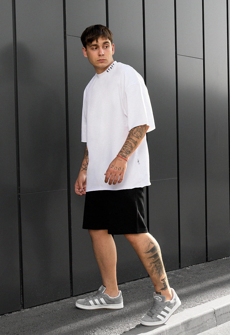 Komplet koszulka + spodenki Staff os black & white oversize