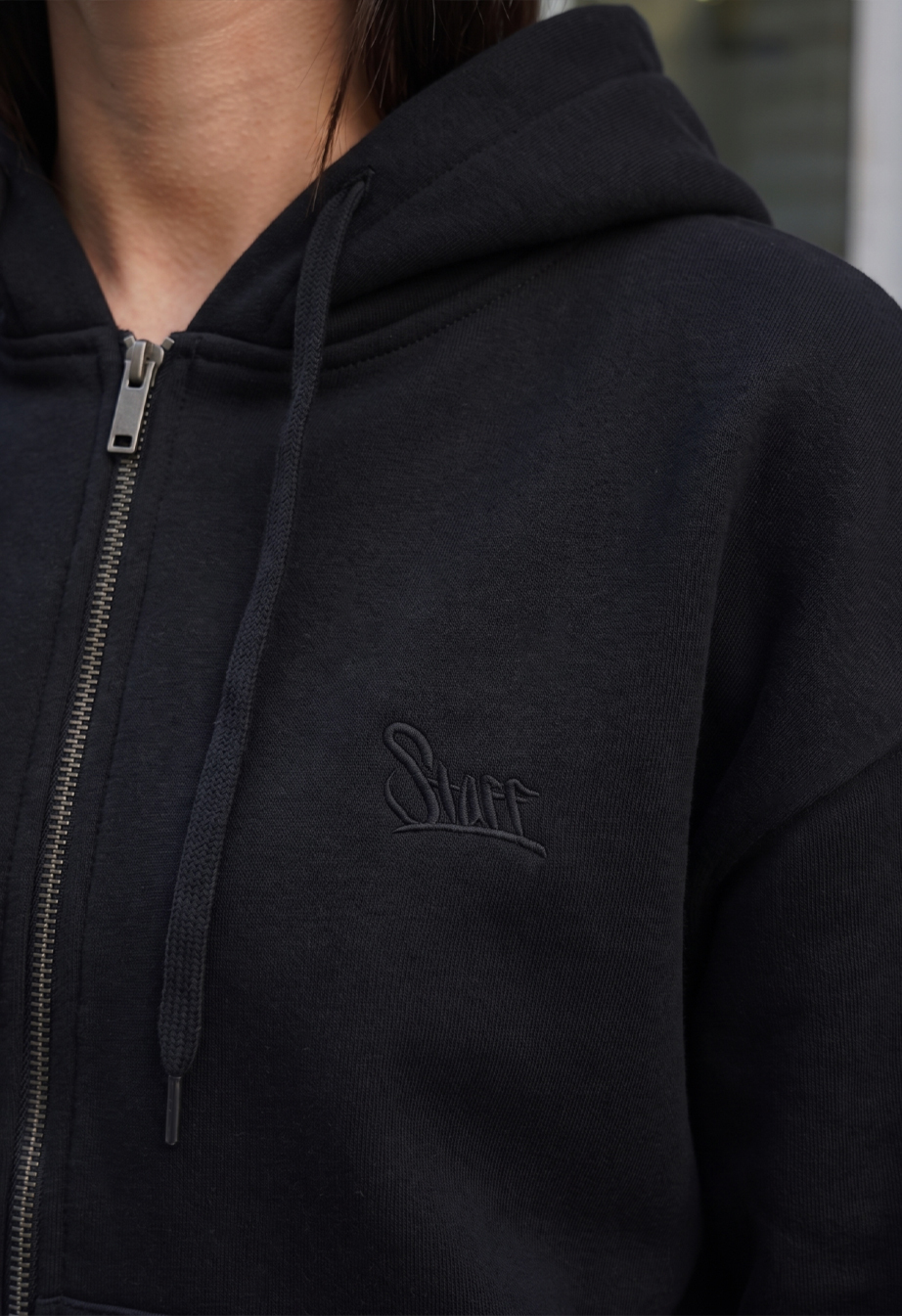 Dres Staff zip logo black oversize fleece