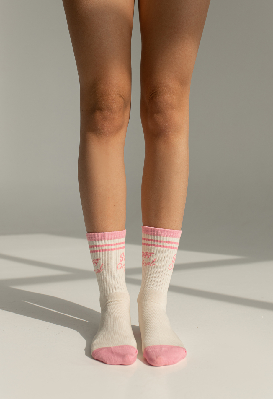 Skarpety Staff beige & pink  logo 2 (trzy pary)